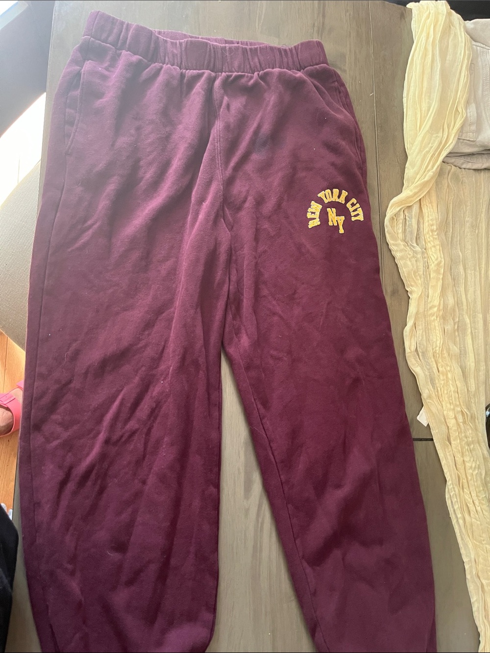 Hollister Maroon Sweatpants with Yellow Logo